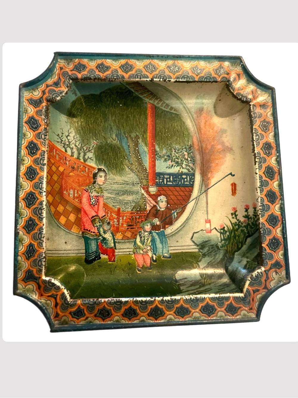 Mid-Century Chinoiserie Tin Lithograph Tip Trays / Coasters - 3pc Set - Picture 5 of 8